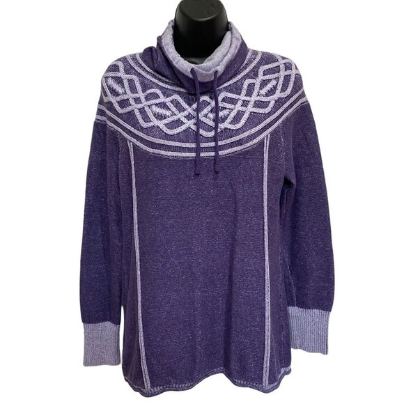 Eddie Bauer Purple Cowl Neck Fair Isle Sweater Sz M - Picture 1 of 10
